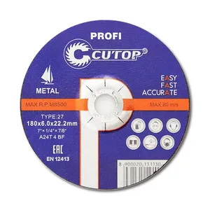 Disco Abrasivo de Desbaste Metal Cutop con  Centro Rebajado 7" 180x6.0mm